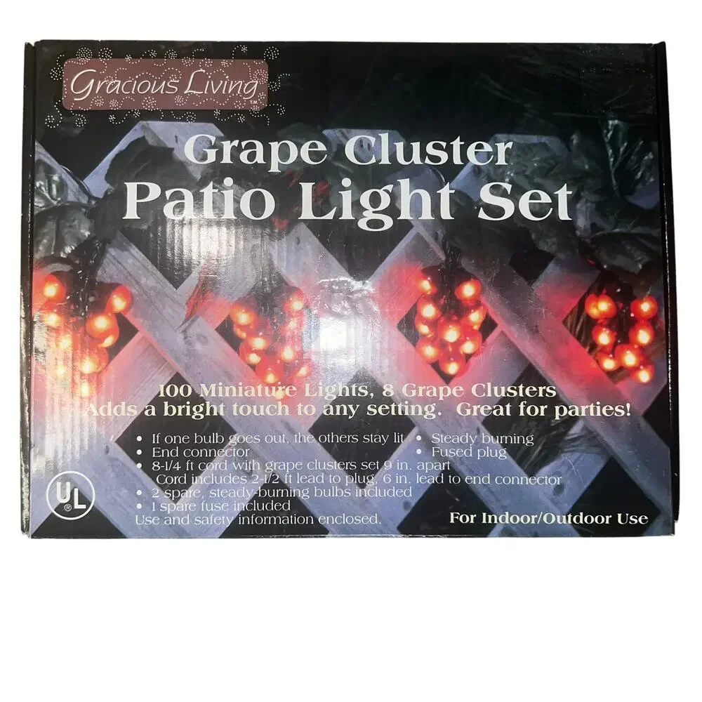Red Grape Cluster Indoor / Outdoor Patio String Light Set 8 count clusters
